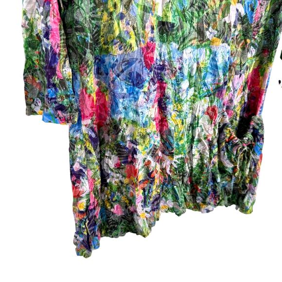 Shana Medium Wearable Art Vibrant Floral Spring Summer Crinkle Blouse Shirt Top - Picture 6 of 10